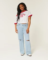 Low-Rise Ripped Light Wash Baggy Jeans