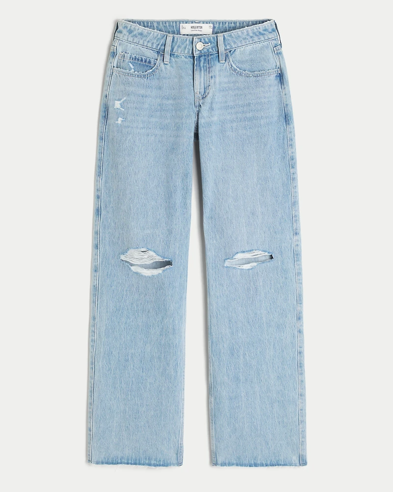 Low-Rise Ripped Light Wash Baggy Jeans