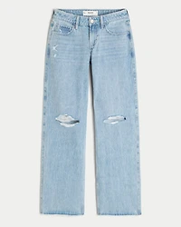 Low-Rise Ripped Light Wash Baggy Jeans