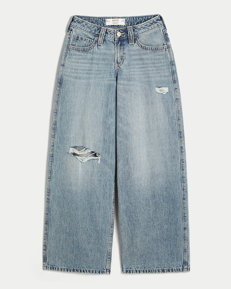 Curvy Low-Rise Ripped Medium Wash Super Baggy Jeans