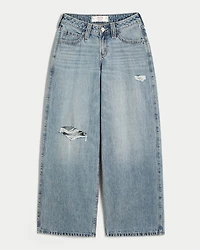 Curvy Low-Rise Ripped Medium Wash Super Baggy Jeans