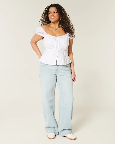 Low-Rise Light Wash Star Embroidery Baggy Jeans