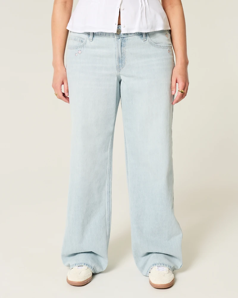 Low-Rise Light Wash Star Embroidery Baggy Jeans