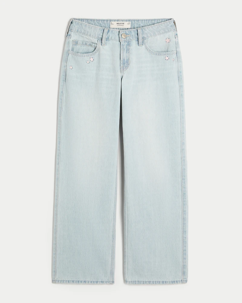 Low-Rise Light Wash Star Embroidery Baggy Jeans