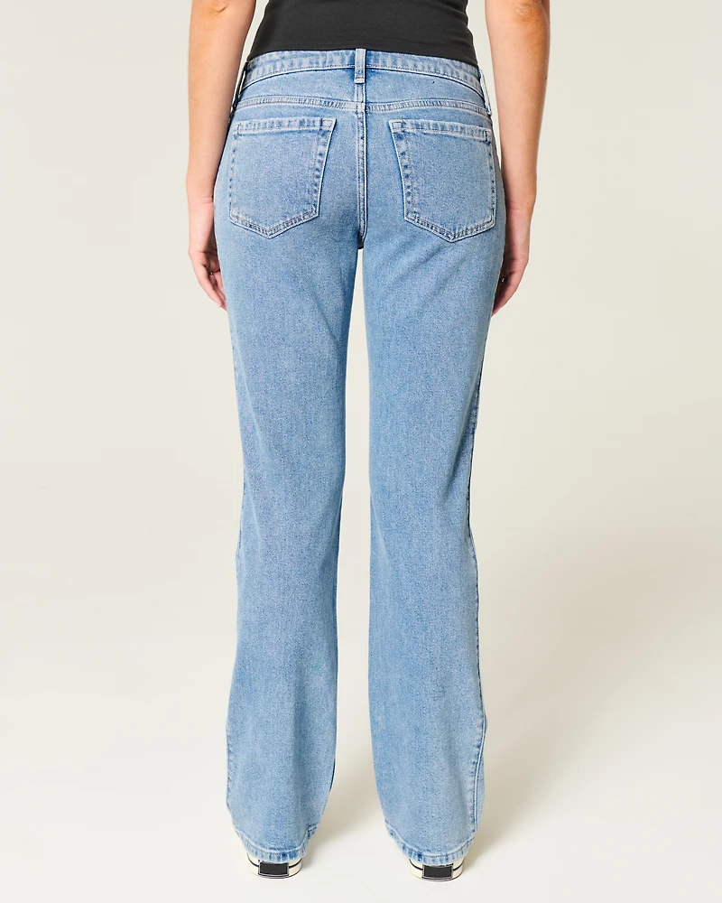 Low-Rise Ripped Medium Wash Relaxed Straight Jeans