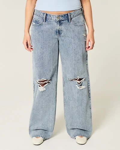 Low-Rise Ripped Medium Wash Baggy Jeans