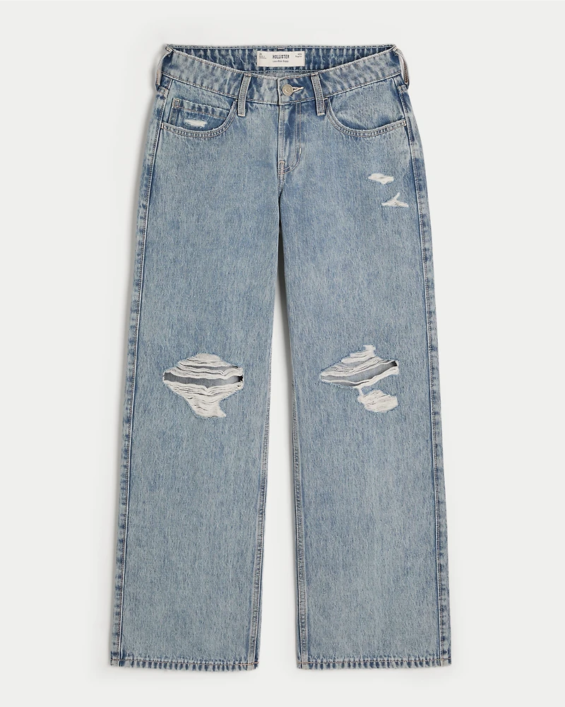 Low-Rise Ripped Medium Wash Baggy Jeans
