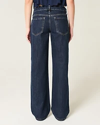 Low-Rise Dark Wash Foldover Waist Baggy Jeans