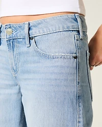 Low-Rise Light Wash Studded Bows Baggy Jeans