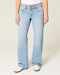 Low-Rise Light Wash Studded Bows Baggy Jeans
