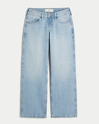 Low-Rise Light Wash Studded Bows Baggy Jeans