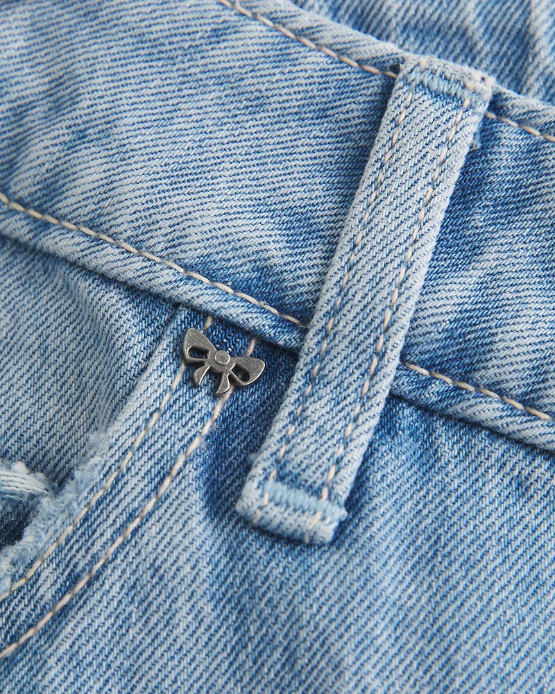 Low-Rise Light Wash Studded Bows Baggy Jeans