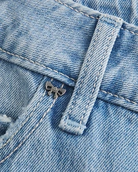 Low-Rise Light Wash Studded Bows Baggy Jeans