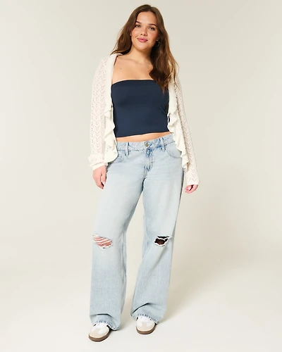 Low-Rise Ripped Light Wash Baggy Jeans