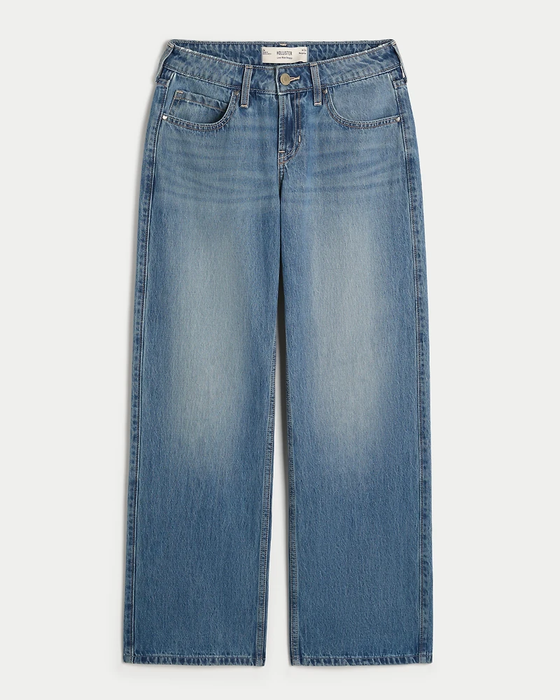 Low-Rise Medium Wash Studded Hearts Baggy Jeans