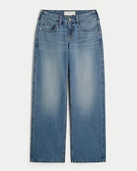 Low-Rise Medium Wash Studded Hearts Baggy Jeans