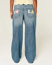 Low-Rise Medium Wash Los Angeles Graphic Baggy Jeans