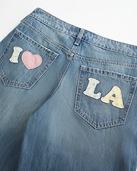 Low-Rise Medium Wash Los Angeles Graphic Baggy Jeans