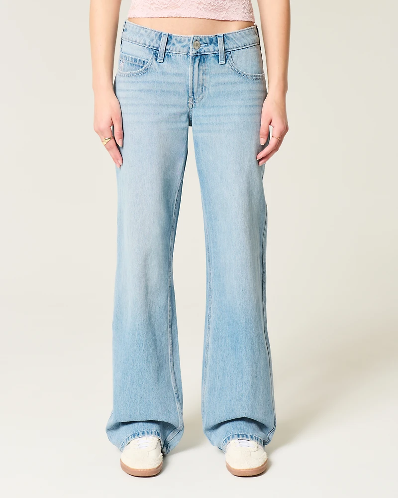 Low-Rise Light Wash Embroidered Bows Baggy Jeans