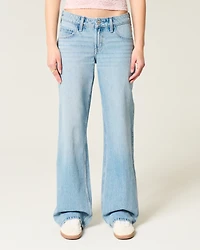 Low-Rise Light Wash Embroidered Bows Baggy Jeans