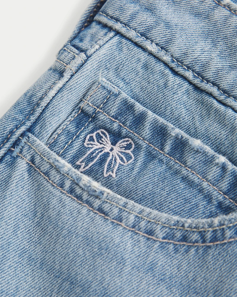 Low-Rise Light Wash Embroidered Bows Baggy Jeans