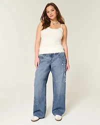 Low-Rise Dark Wash Class of '26 Embroidered Baggy Jeans
