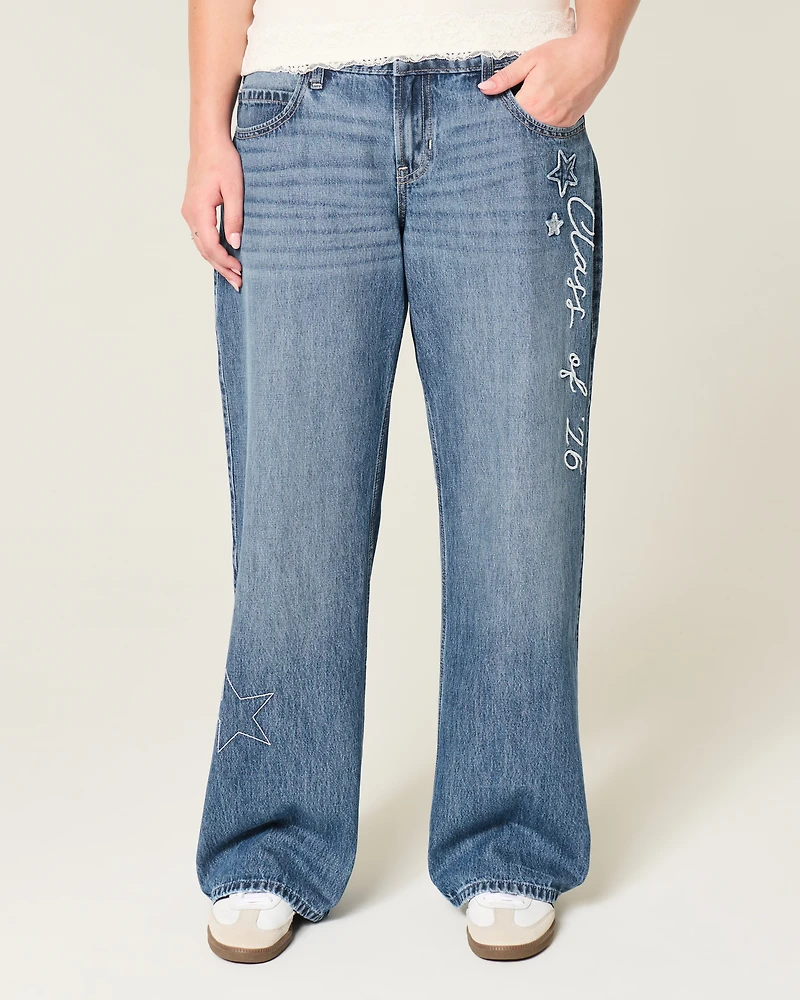 Low-Rise Dark Wash Class of '26 Embroidered Baggy Jeans