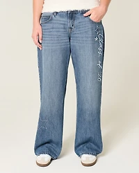 Low-Rise Dark Wash Class of '26 Embroidered Baggy Jeans