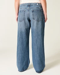 Low-Rise Dark Wash Class of '26 Embroidered Baggy Jeans