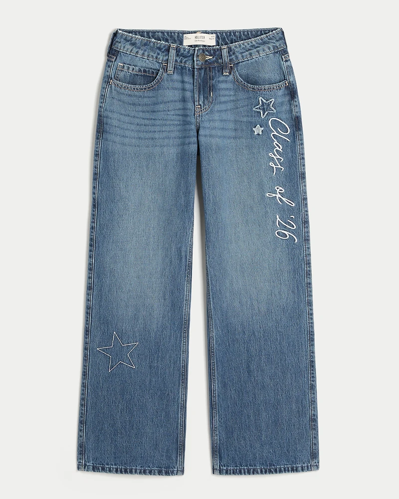 Low-Rise Dark Wash Class of '26 Embroidered Baggy Jeans