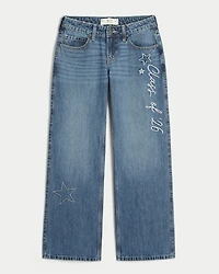 Low-Rise Dark Wash Class of '26 Embroidered Baggy Jeans