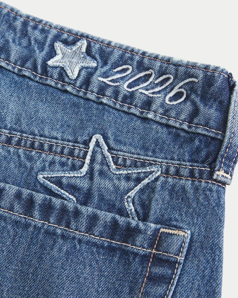 Low-Rise Dark Wash Class of '26 Embroidered Baggy Jeans