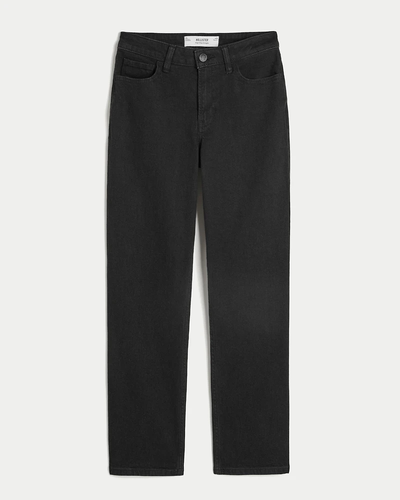 High-Rise Black Straight Jeans
