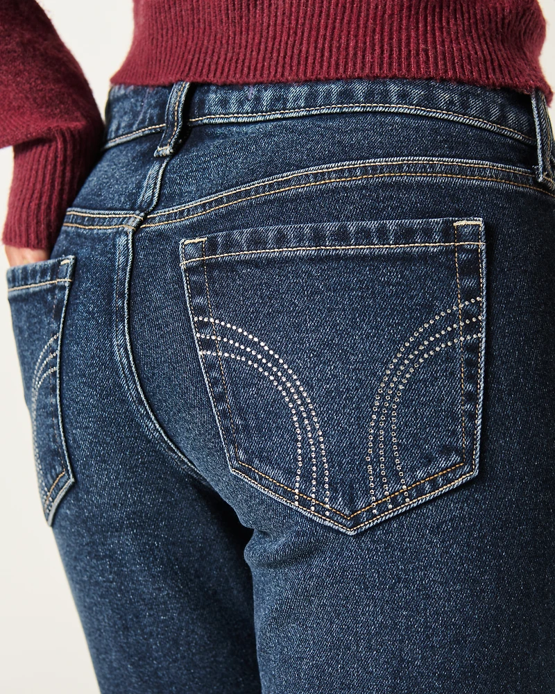 Low-Rise Dark Wash Shine Pockets Bootcut Jeans