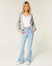 High-Rise Light Wash Heart Pockets Flare Jeans