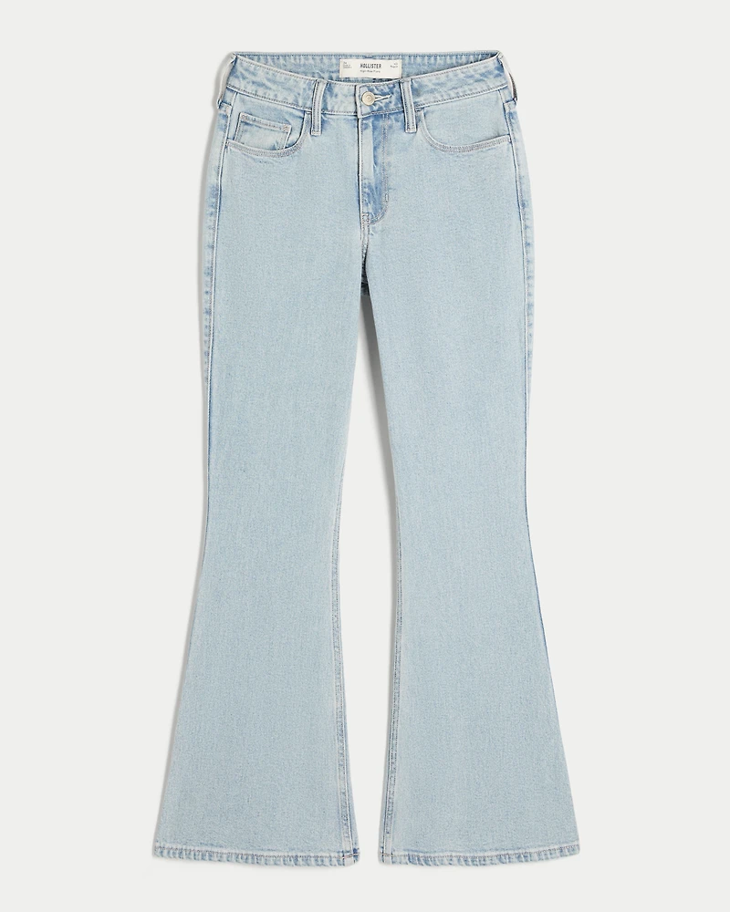 High-Rise Light Wash Heart Embroidered Flare Jeans