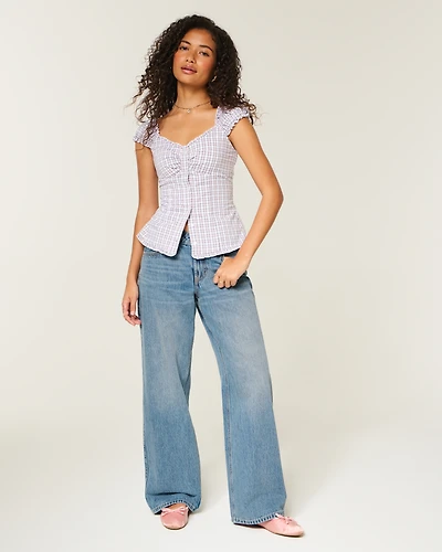 Adjustable Waist Low-Rise Medium Wash Baggy Jeans