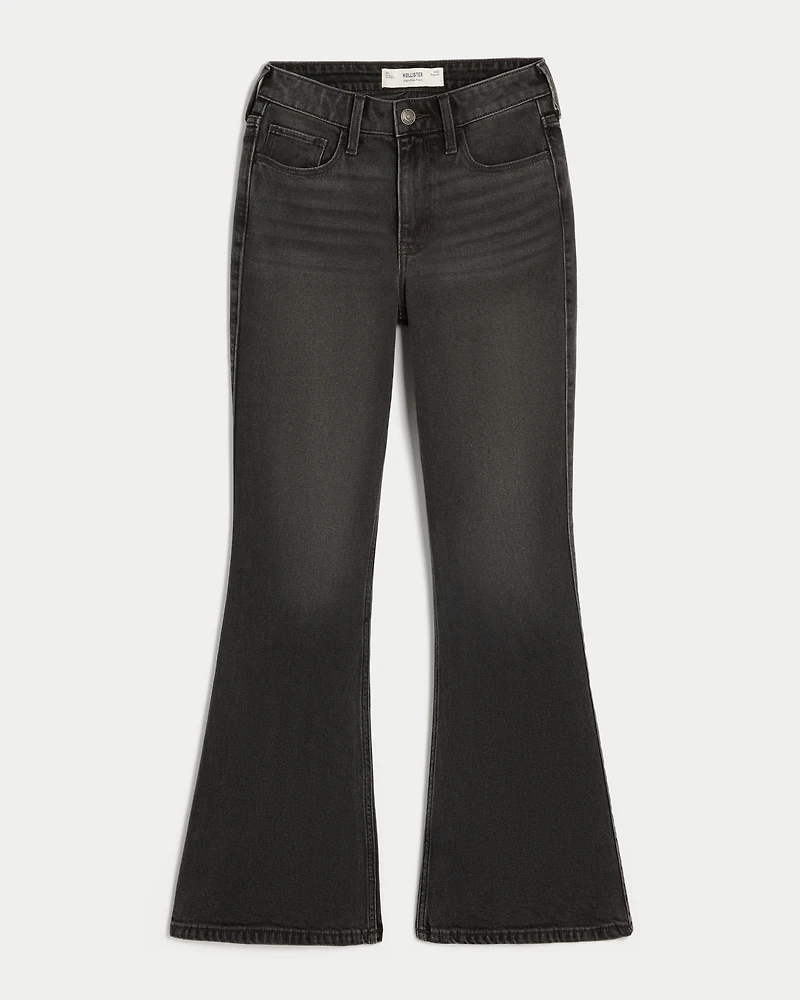 High-Rise Washed Black Flare Jeans