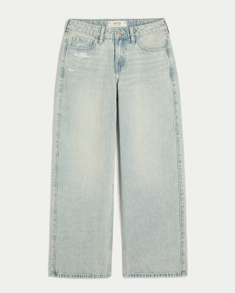 High-Rise Distressed Light Wash Baggy Jeans