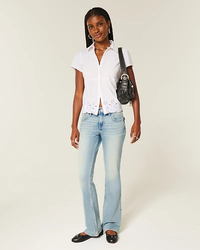 Low-Rise Medium Wash Embroidered Butterfly Bootcut Jeans
