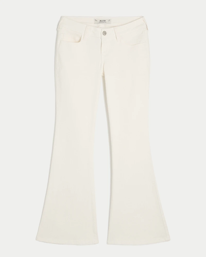 Ultra Low-Rise White Embroidered Pocket Flare Jeans