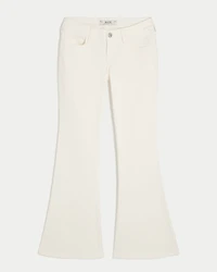 Ultra Low-Rise White Embroidered Pocket Flare Jeans
