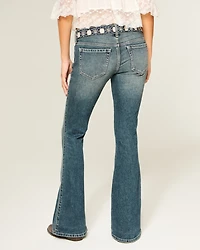 Ultra Low-Rise Embroidered Belt Medium Wash Flare Jeans