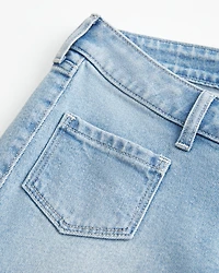 Ultra Low-Rise Light Wash Front Pocket Flare Jeans