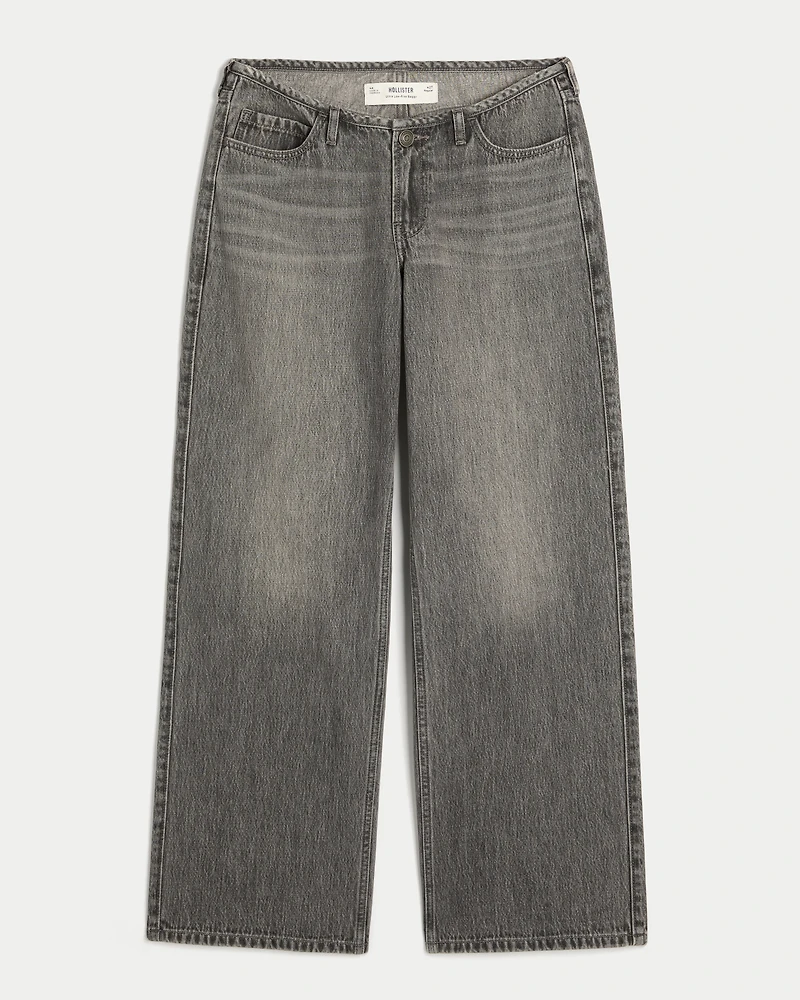 Ultra Low-Rise Mini Waistband Grey Baggy Jeans