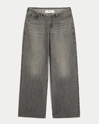 Ultra Low-Rise Mini Waistband Grey Baggy Jeans