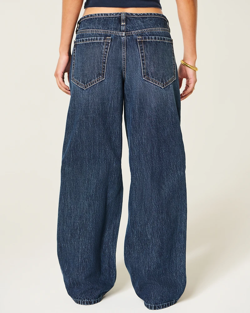 Ultra Low-Rise Mini Waistband Dark Wash Baggy Jeans