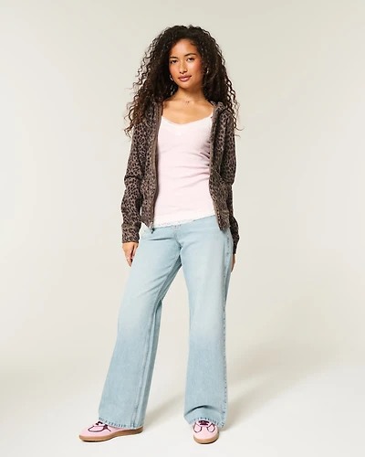 Hollister Andi Adjustable Waist Low-Rise Distressed Light Wash Baggy Jeans