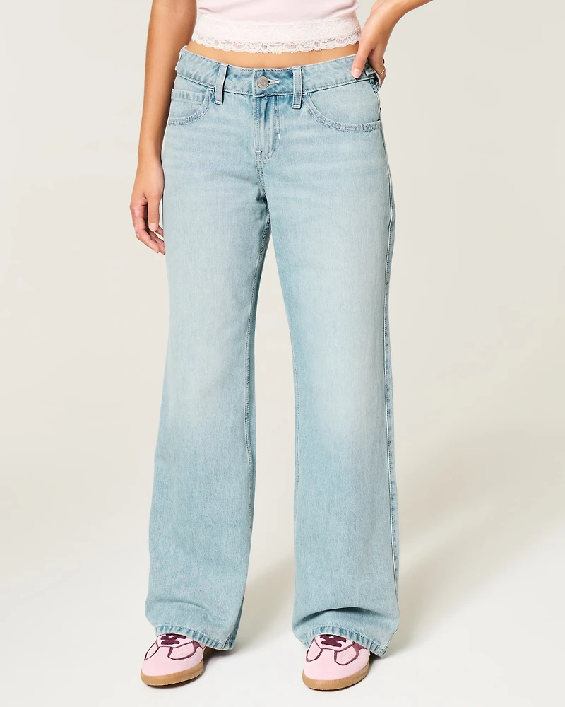 Hollister Andi Adjustable Waist Low-Rise Distressed Light Wash Baggy Jeans