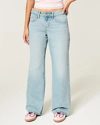 Hollister Andi Adjustable Waist Low-Rise Distressed Light Wash Baggy Jeans